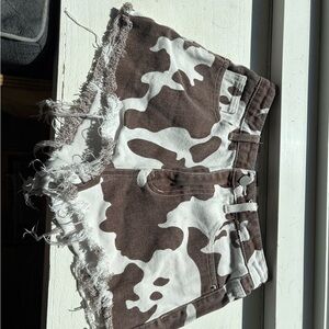 SHEIN Brown and White Jean Shorts Camouflage